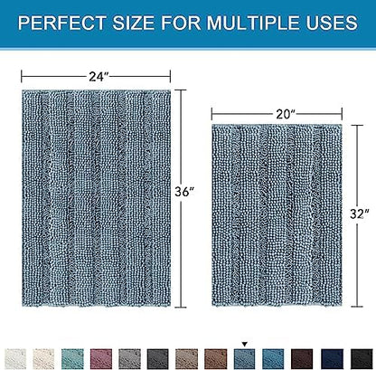 H.VERSAILTEX 2 Piece Bathroom Set - Super Absorbent Chenille Striped Bath Mats - Non Skid, Machine Washable - Stone Blue, 24 x 36 Plus 20 x 32 Inches