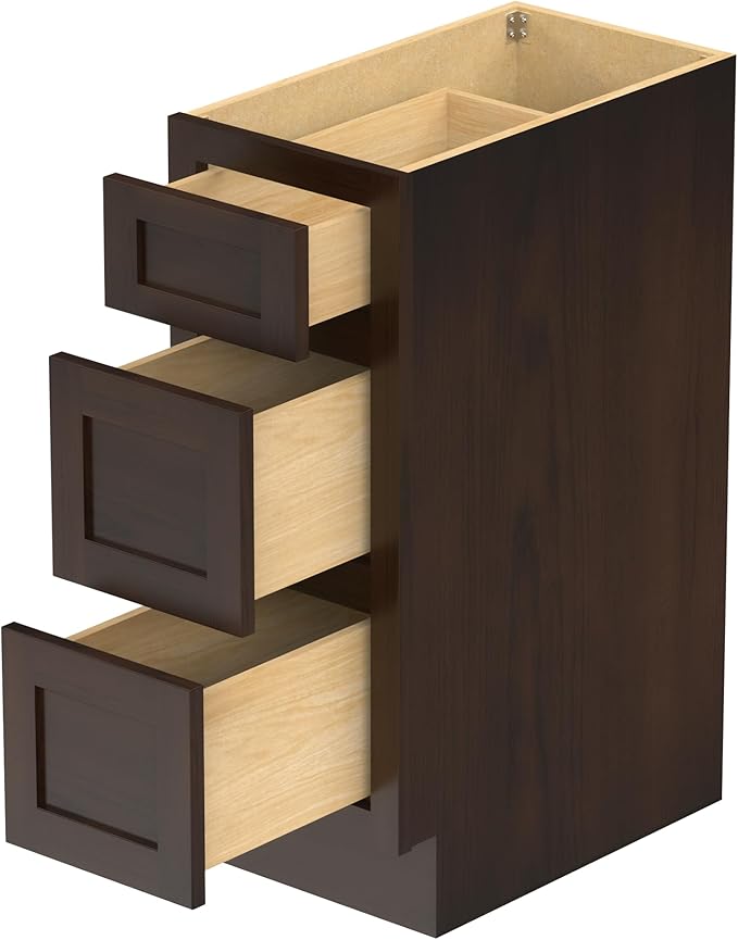 HomeBeyond 12 Inch Bathroom Vanity Base Only, Single Vanity Cabinet with 3 Dove-Tailed Drawers, Composable Floor Mount Cabinets Without Top, Brown