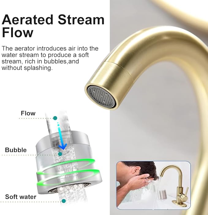 Single Handle Bathroom Sink Faucet 360° Swivel Spout Vanity Faucets with Deck Plate 4 Inch Centerset Gold Bathroom Faucets Brushed Gold Restroom Lavatory Faucet Durable & Safety