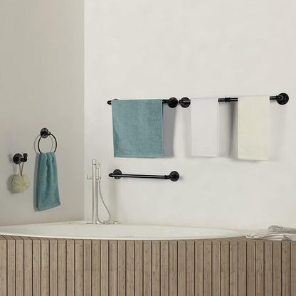 13-Pieces Towel Bar Set Black Bathroom Hardware Set Industrial Pipe Bath Towel Rack Accessories Kit Wall Hand Towel Bar, Toilet Paper Holder, Towel Ring, Robe Towel Hooks, Kitchen Tissue Paper Hanger
