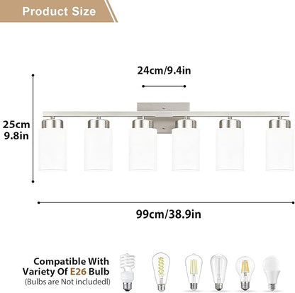 IZORRO Modern Bathroom Light Fixtures, 6 Light Brushed Nickel Vanity Lights, Bathroom Lighting Fixtures Over Mirror with White Glass for Living Room Cabinet Bedroom