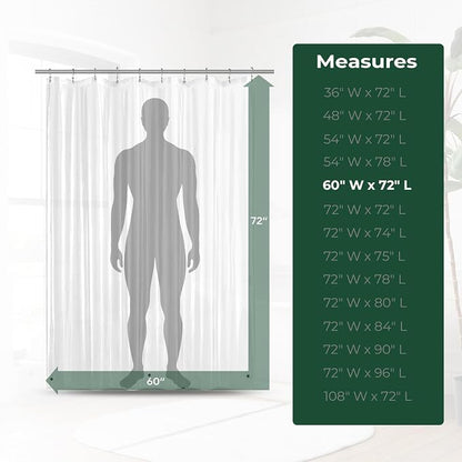 Clear Shower Curtain Liner with Side Suction Cups, Premium PEVA Plastic Shower Liner with 3 Magnets, Waterproof Bathroom Curtain, 60 x 72, Clear