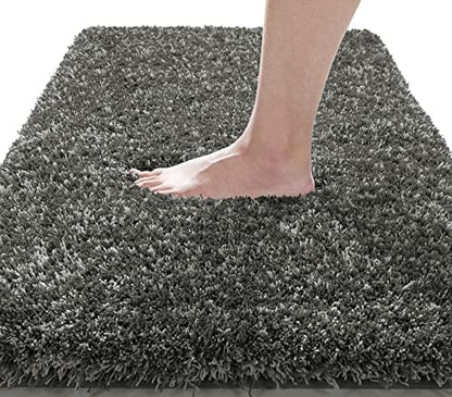 Yimobra Luxury Bathroom Rugs, Fluffy Bath Mats, Non Slip, Water Absorbent Microfiber, Machine Washable, Plush Shower Rugs, Thick Matts for Bathroom Floor/Tub, 44" X 24", Light Gray and Black Gray