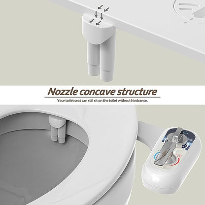 Bidet Attachment for Toilet Warm Water Left - Hot and Cold Self-Cleaning, Dual Nozzle, Non-Electric Bidet Attachment for Toilet Seat, Adjustable Water Pressure, Rear and Feminine Wash, Lever Control