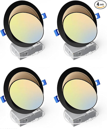 Ensenior 4 Pack 6 inch LED Eyeball Recessed Lighting, 360°+90° Rotatable and 2700K-5000K Selectable, CRI90+, Dimmable Gimbal Recessed Lights, 1300LM, 12W=115W-FCC, Black