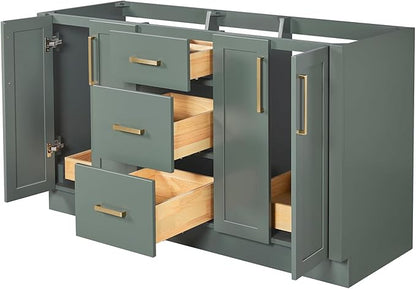 ARIEL Loren 60-inch Bathroom Vanity with Sink,Solid Wood, 1.5-inch Italian Carrara Marble Countertop, Double Rectangular Porcelain Sink, 4 Soft Closing Doors, 3 Dovetail Drawers, Black