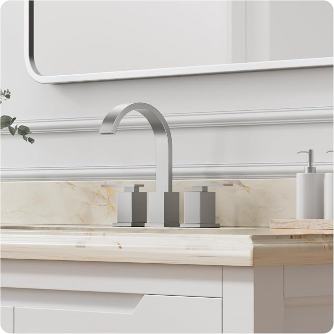 Brushed Nickel 3 Hole Bathroom Faucet 8 Inch Waterfall Vanity Faucet, Bathroom Sink Faucet with Pop Up Drain and Water Supply Line, WF011-BN