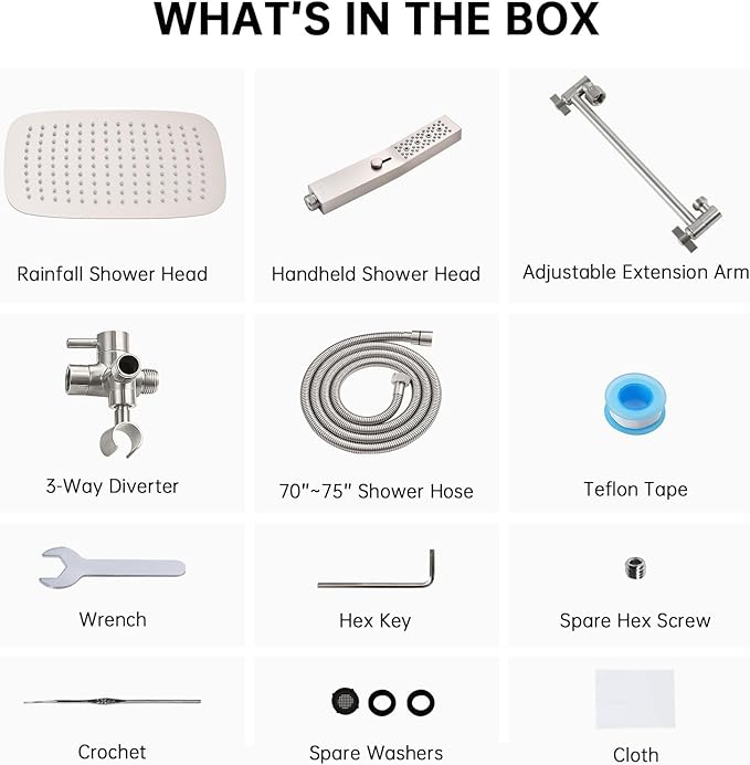 G-Promise All Metal 12" Rain Shower Head with Handheld for Bathroom Upgrade | All Metal, Built to Last, Easy Install, Adjustable Height & Angle for All Heights, Extra Long Hose, Modern Upgrade