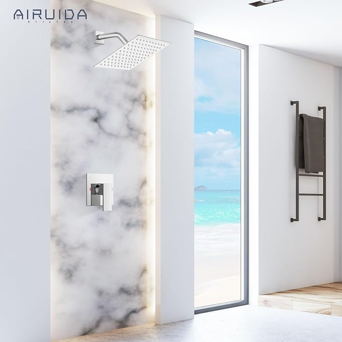 Airuida Shower Faucet Set,8 Inch Shower Valve Kit,Chrome Polish | Male Threads,Rough-in Valve Shower Trim Kit,Single Handle Control Shower Set