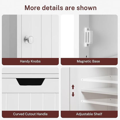 TEENFON 67" H Tall Bathroom Cabinet with 2 Doors & 1 Drawer, Narrow Bathroom Storage Cabinet with Adjustable Shelves, for Living Room, Entryway, Kitchen, White