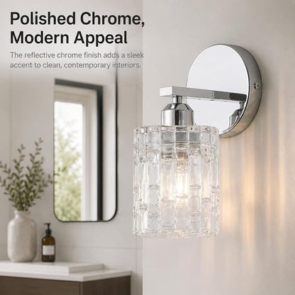 2-Pack Chrome Crystal Bathroom Vanity Lights, 1-Light Wall Mount Fixture for Over Mirror, Modern Wall Light for Bathroom, Bedroom, Hallway