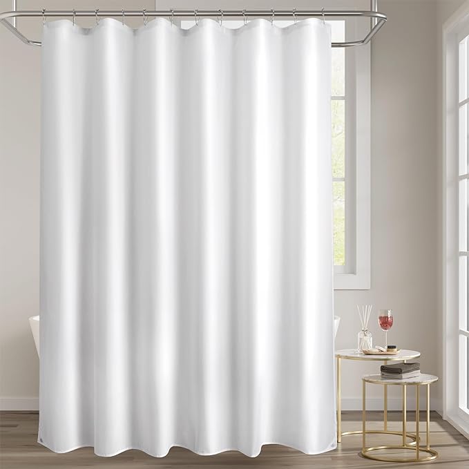 Titanker Extra Long Shower Curtain Liner Washable, 72 x 84 Inches, White Shower Liner Fabric with 2 Magnets, Waterproof Bathroom Long Shower Liner Polyester Soft Lightweight, White