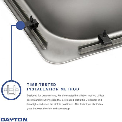 Dayton Stainless Steel 33" x 22" x 6-9/16", MR2-Hole Equal Double Bowl Drop-in Sink