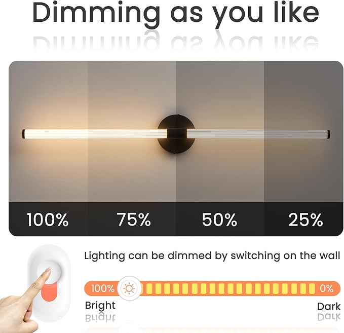 Bathroom Vanity Lights 39" Long LED Vanity Light Bar Black | 360° Bright Bathroom Lights, Dimmable Vanity Light, Hardwired Wall Light 3000K Warm White for Mirror