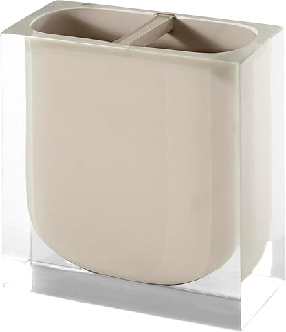 IZOD – Bathroom Accessory Set, Clear Resin with Painted Linen Look Finish, Decorative Lotion Pump, Soap Dish, Toothbrush Holder & Tumbler (Marina)
