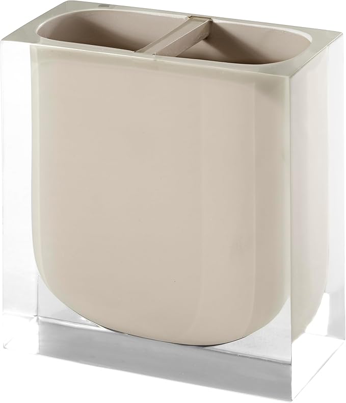 IZOD – Toothbrush Holder, Clear Hand-Painted Resin with Linen Design, Modern Home Decor – Perfect for Organizing Bathroom Essentials (Marina)