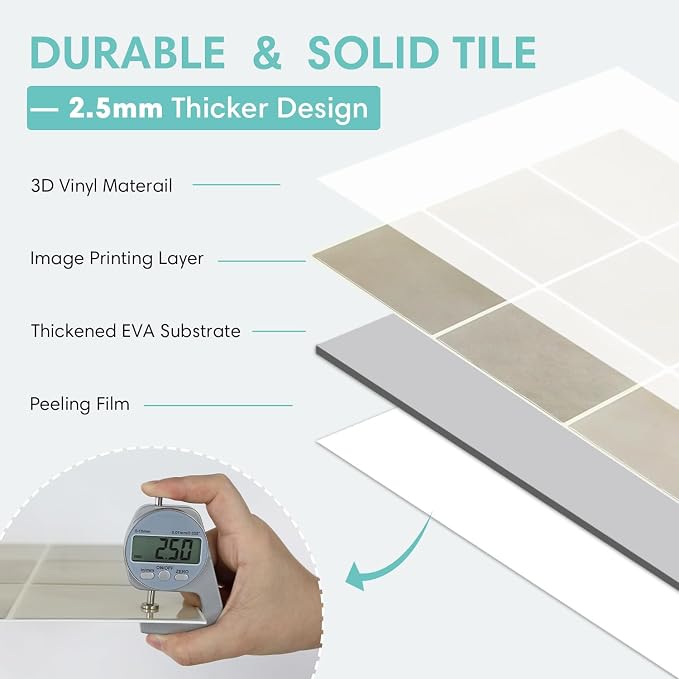 Commomy Thicker Peel and Stick Tiles 10 pcs of 12" x 12" | 3D Adhesive Square Peel and Stick Tiles Backsplash for Kitchen, Bathroom,Waterproof, Vinyl Wall Tile(Cover 10 Sq.ft)