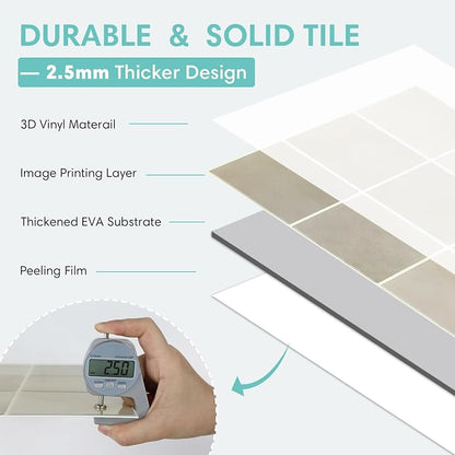 Commomy Thicker Peel and Stick Tiles 10 pcs of 12" x 12" | 3D Adhesive Square Peel and Stick Tiles Backsplash for Kitchen, Bathroom,Waterproof, Vinyl Wall Tile(Cover 10 Sq.ft)