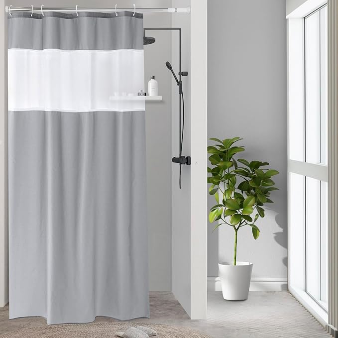 UFRIDAY Stall Shower Curtain 36 x 72 inches, Small Gray Polyester Fabric Shower Curtain for Bathroom with Rustproof Metal Grommets for Narrow Stall Size, Water Resistant, Machine Washable,Grey