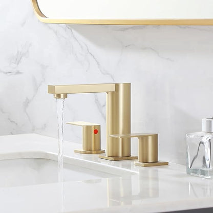 Gold Bathroom Faucet 3 Hole, Widespread Bathroom Faucet Brushed Gold, 2-Handles 8 Inch Centerset Bathroom Sink Faucets with Water Hoses and Drain Faucets for RV Bath Vanity Lavatory, RH079GVAL