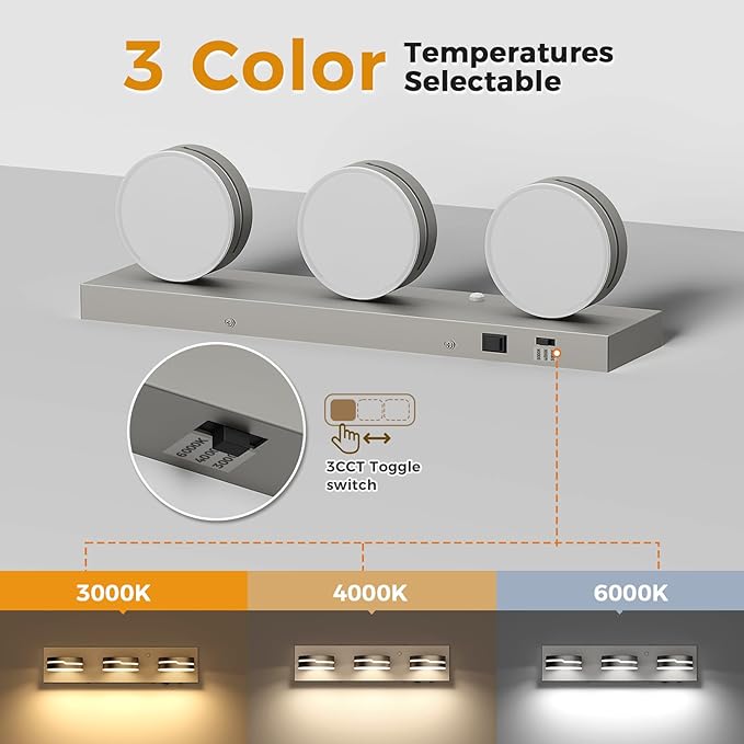 Vanity Lights for Bathroom, Motion Sensor 3 CCT Dimmable Bathroom Light Fixtures Over Mirror, 18.9in 18W 3-Light LED Modern Acrylic Wall Sconce Makeup Lighting, 350° Rotatable, Hardwired