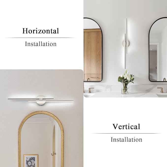 EDISLIVE Dimmable Modern LED Vanity Light Fixtures Bathroom Vanity Wall Lighting, 31.5 in Mirror Vanity Lighting Fixtures for Bathroom Bedroom Makeup Living Room,Nickel