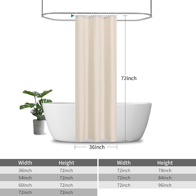 Waterproof Fabric Shower Curtain,No Liner Needed,36x72,Cream | 2-in-1 Design,Linen Textured,100% Waterproof TPU-Laminated Backing,Magnetic Weighted,Machine Washable,For Bathroom,Hotel