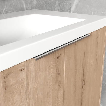 SSLine Wall Mounted Bathroom Vanity with Sink Combo Modern 30-Inch Single Bathroom Vanity Set with Top Basin &Storage Cabinet Wood Hanging Bath Cabinet w/Resin Sink for Small Space(Brown)