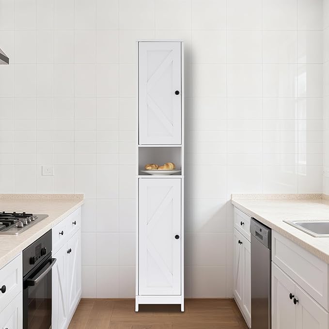 GarveeHome Tall Narrow Bathroom Cabinet, 66.9" Small Skinny Bathroom Storage Cabinet for Small Spaces | Freestanding Water Resistant Organizer for Bathroom, Kitchen, Hallway (2 Doors, White)