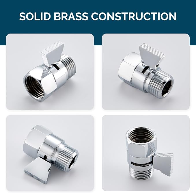 Angle Simple Shower Shut Off Valve, Water Flow Pressure Restrictor, Chrome | Solid Brass Flow Control Reducer for Handheld Shower Head, G 1/2 Water Volume Saver Regulator Valve for Bidet Sprayer