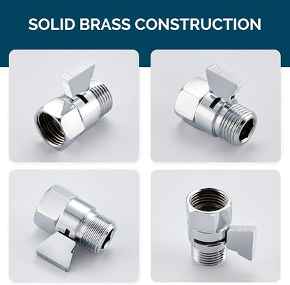 Angle Simple Shower Shut Off Valve, Water Flow Pressure Restrictor, Chrome | Solid Brass Flow Control Reducer for Handheld Shower Head, G 1/2 Water Volume Saver Regulator Valve for Bidet Sprayer