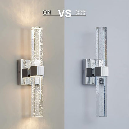 Wall Sconces Set of Two - Crystal Sconces Wall Lighting 14W Dimmable LED Bathroom Vanity Light Fixtures Chrome Bubble Wall Lights for Bathroom Hallway Bedroom Living Room (2 Pack)