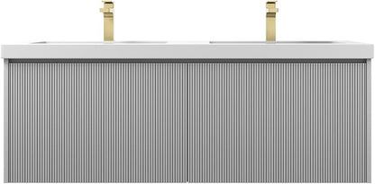 Blossom 60 Inch Double Sink Bathroom Vanity, All Wood Wall Mounted Floating Bathroom Vanity Cabinet with Acrylic Sink, Bathroom Sink Cabinet with Soft-Close Drawers, Modern Vanities, Light Grey