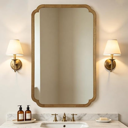 30" x 48" Wood Bathroom Mirror for Wall Mounted, Rustic Rounded Corner Vanity Mirror for Entryway, Living Room or Bedroom Home Decorative [30" x 48" Natural Color]