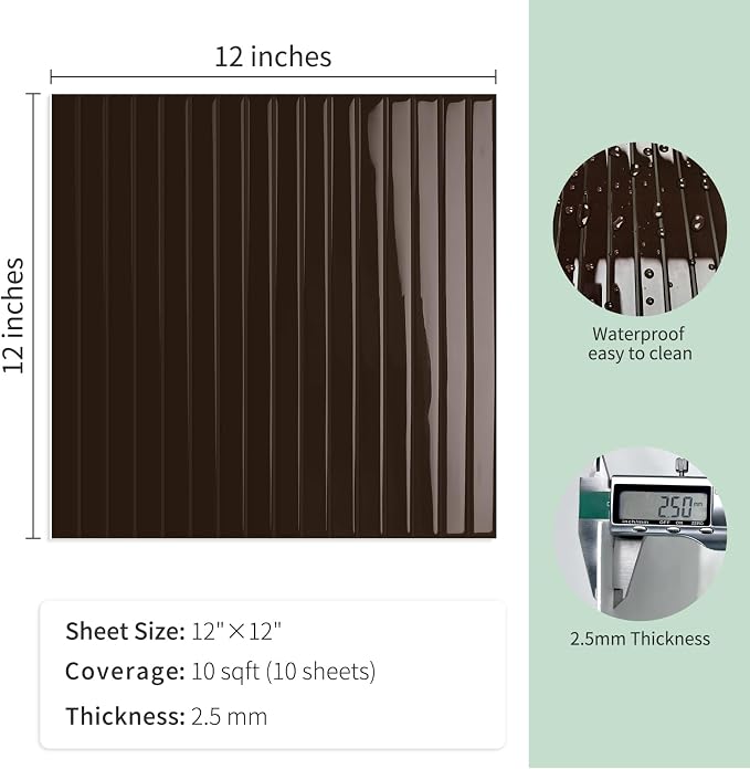 10-Sheet Upgraded Thick Peel and Stick Kitchen Backsplash Tiles | Waterproof Premium Self-Adhesive Wall Tile Stick on Backsplash for Kitchen,Bathroom and Fireplace(Brown,12"×12")
