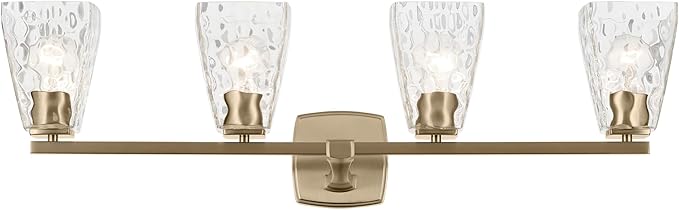Kichler Marant 33.25" 4-Light Vanity Light with Clear Water Glass in Champagne Bronze, for Bathroom, Powder Room, Over a Mirror, (33.25" W x 9.5" H), 55217CPZWTR
