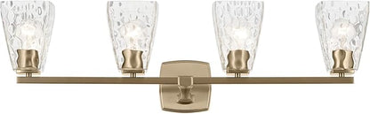 Kichler Marant 33.25" 4-Light Vanity Light with Clear Water Glass in Champagne Bronze, for Bathroom, Powder Room, Over a Mirror, (33.25" W x 9.5" H), 55217CPZWTR