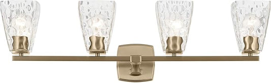 Kichler Marant 33.25" 4-Light Vanity Light with Clear Water Glass in Champagne Bronze, for Bathroom, Powder Room, Over a Mirror, (33.25" W x 9.5" H), 55217CPZWTR