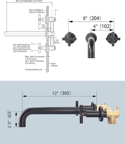 ARCORA Wall Mount Tub Filler: Oil Rubbed Bronze Bathtub Faucet Long Spout Reach 2 Cross Handles Tub Faucet with Brass Rough in Valve Included