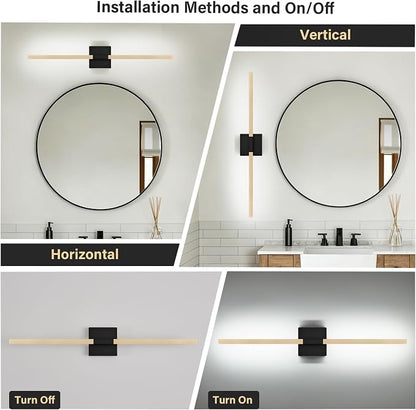 Black Gold Bathroom Vanity Light, 24 Inch LED Light Bar Over Mirror | Modern Bathroom Light Fixture Over Mirror for Vanity, 360° Rotatable Dimmable LED Wall Mounted Lighting, ETL Certified