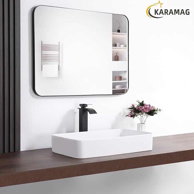 White Vessel Sink,Rectangle 24"x14" Bathroom Sink Above Counter Porcelain Ceramic Small Sink Bowl Ceramic Vessel Sinks for Bathrooms