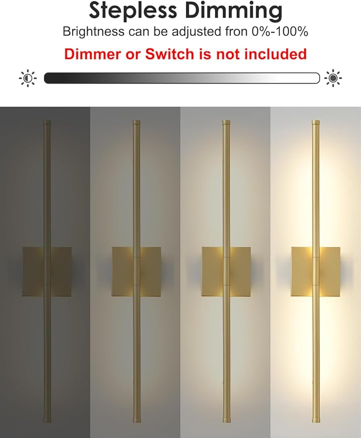 27.8 Inch Hardwired Wall Sconces Set of Two, 3000K Warm White Dimmable Modern Wall Sconces, 350° Rotate LED Light Fixtures Wall Lamp for Bathroom Living Room Bedroom Bedside, Gold