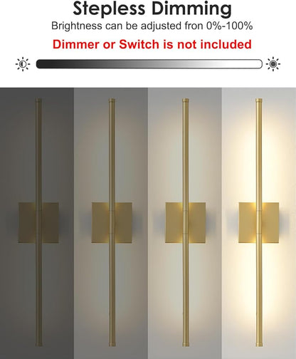 27.8 Inch Hardwired Wall Sconces Set of Two, 3000K Warm White Dimmable Modern Wall Sconces, 350° Rotate LED Light Fixtures Wall Lamp for Bathroom Living Room Bedroom Bedside, Gold