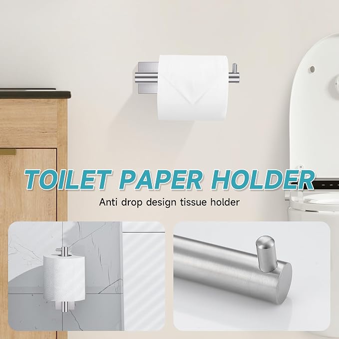 Brushed Nickel Bathroom Hardware Accessories Towel Bar Set, 10 Pieces Bathroom Towel Bar Holder Set, 23.6 Inch Stainless Steel Toilet Paper Holder Towel Racks for Bathroom Wall Mounted