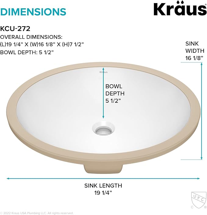 KRAUS Elavo 19.25 in. Oval Porcelain Ceramic Undermount Bathroom Sink in White with Overflow Drain, KCU-272