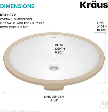 KRAUS Elavo 19.25 in. Oval Porcelain Ceramic Undermount Bathroom Sink in White with Overflow Drain, KCU-272