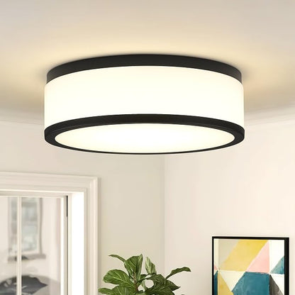 LED Flush Mount Ceiling Light, 15 inch, 24W Dimmable 3000K 4000K 5000K Matte Black Modern Round Ceiling Light Fixture for Kitchen, Hallway, Bathroom, Stairwell, LMS-054
