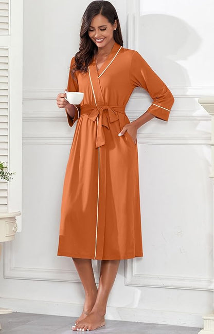 PrinStory Womens Robe Long Knit Bathrobe Lightweight Soft Robes Ladies Bath Robe