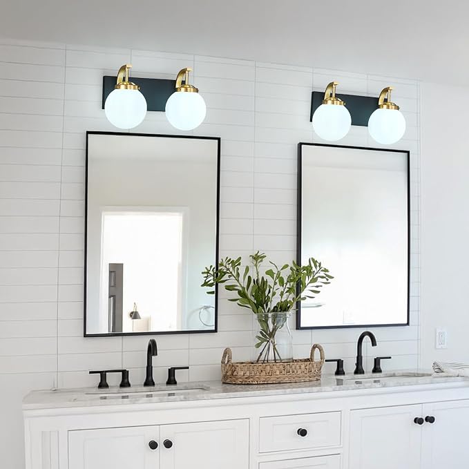 Bathroom Vanity Light Fixtures Over Mirror Modern Sand Black Gold 2 Lights Wall Sconce Vanity Light for Bathroom Lighting