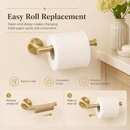 Toilet Paper Holder Towel Ring Brushed Gold Bathroom Hardware Hand Towel Holder Bathroom Accessories Set Wall Mount Stainless Steel 2 Pieces